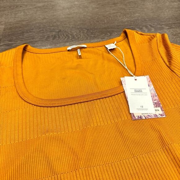Scotch & Soda Womens M NEW Mercerized Square Neck Top Stretch Long Sleeve Orange - Picture 3 of 10